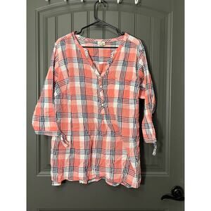 St. John’s Bay Pink White Tartan Plaid Top Size 2X